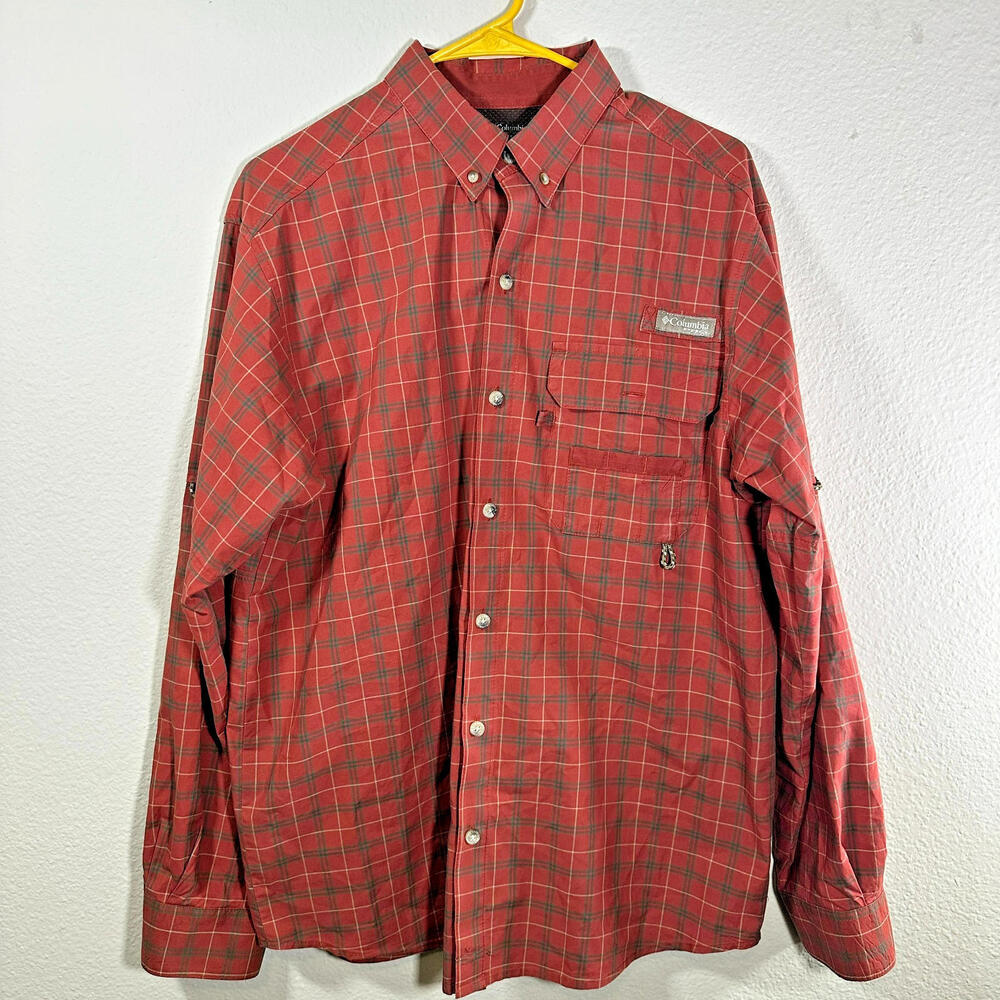 Columbia PHG Mens Large Plaid Long Sleeve Vented Button Up  Hunting Shirt M Fish